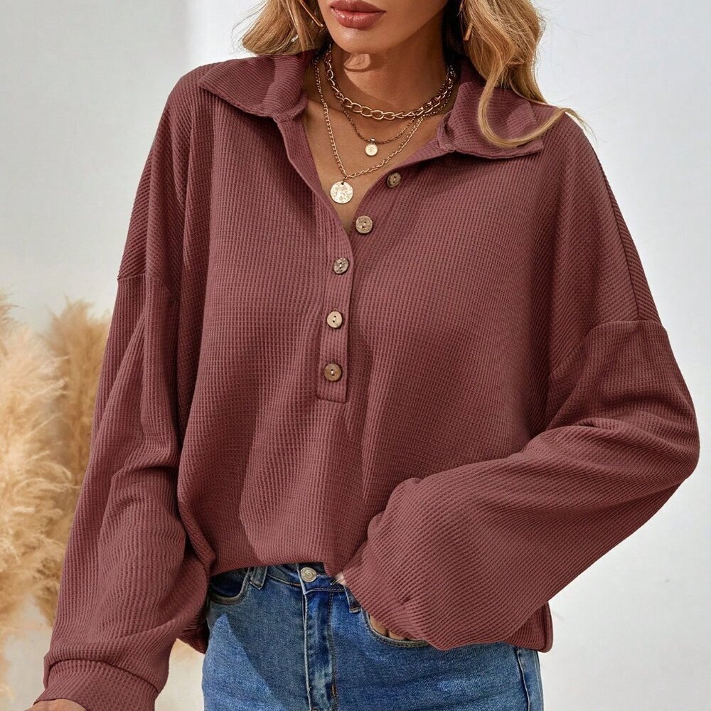 Redwood Casual Women's Half-Breasted Drop Shoulder T-Shirt